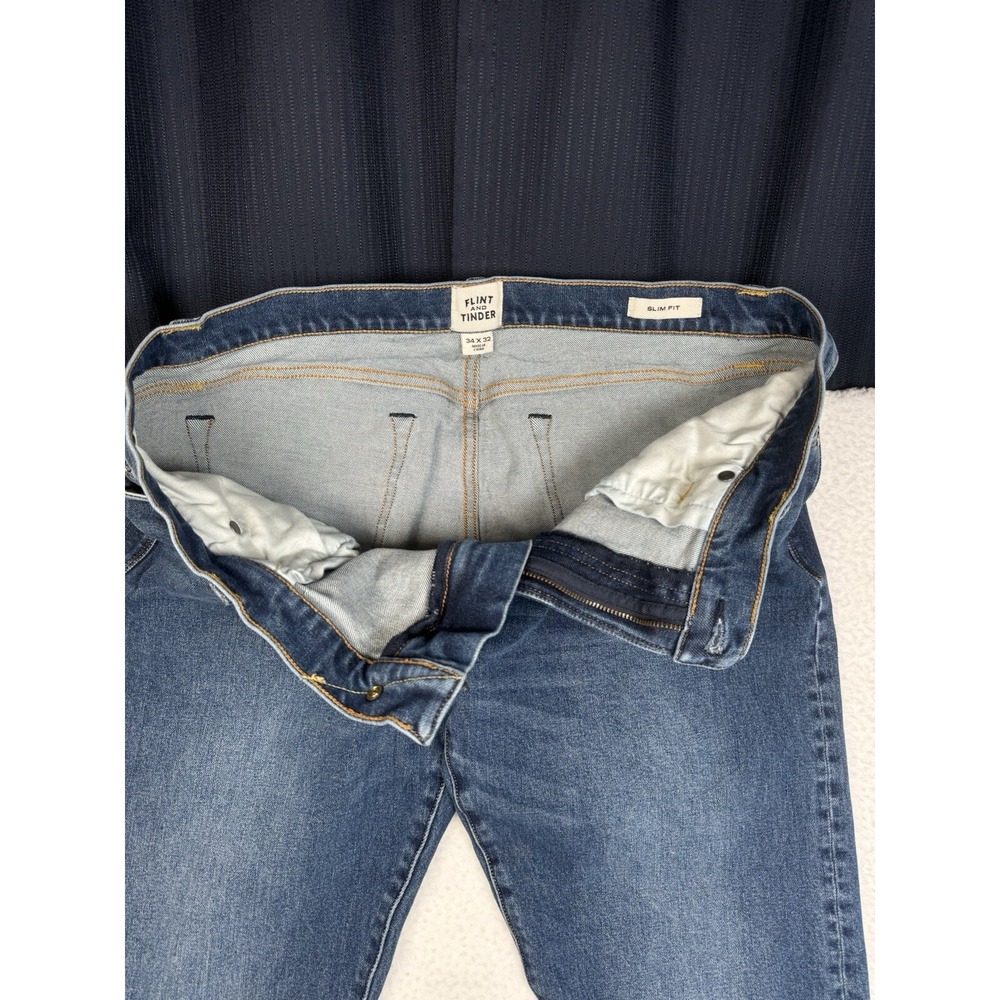 FLINT AND TINDER Slim Fit Denim Jeans Blue - Men's 34x32 Fits 33x29 - Picture 4 of 11
